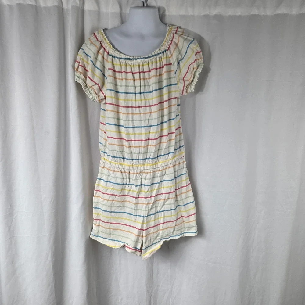 Old Navy Romper Girls 10-12 White Striped Knit Elastic Waist Summer Casual